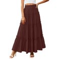 thumbnail image 2 of Girls Skirt Solid Boho Casual Tiered High Waist A Line Flowy Long Skirt - Elastic Waist Maxi Skirt Ruffle Long Skirt with Drawstring Casual Skirt - Summer Swing Ankle Length Skirts Coffee XXL, 2 of 9
