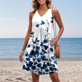 thumbnail image 4 of WTOBBY Women's Retro Floral Print Sleeveless V-Neck Casual Summer Dress with Splicing Design Beach Vacation Style for Pool Parties and Resort Events,BlueM, 4 of 5