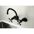 thumbnail image 2 of Kingston Brass KS214MB Kingston Double-Handle 2-Hole Wall-Mount Bridge Kitchen Faucet in Matte Black, 2 of 8