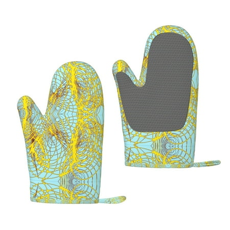 

XMXT 2 Pcs Silicone Oven Mitts Abstract Spiral Print Thickened Non-Slip Gloves Yellow