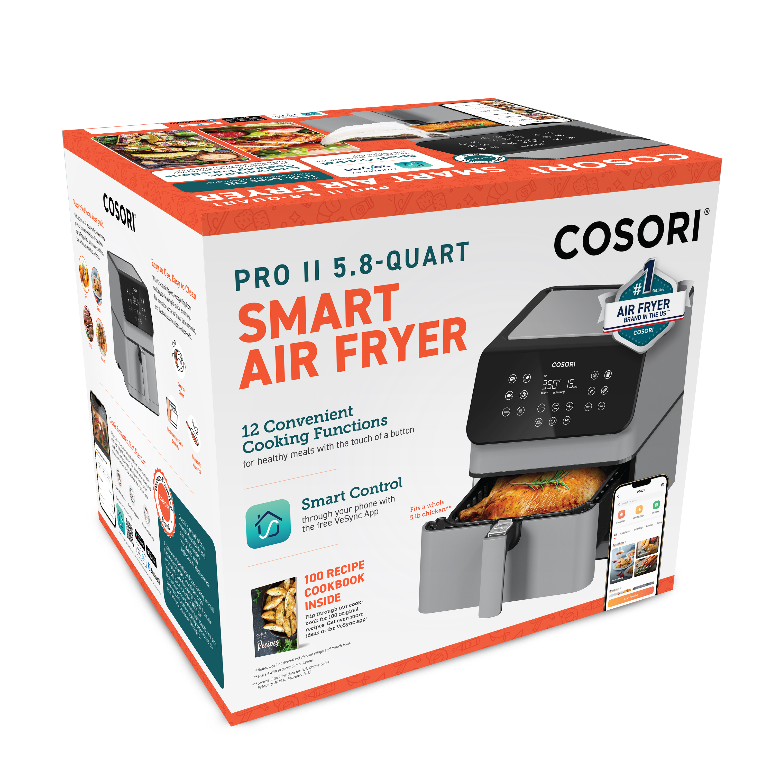 COSORI Pro II 5.8-Quart Smart Air Fryer, 12-in-1, Walmart Exclusive Bonus, Voice Control, Light Gray - image 4 of 11