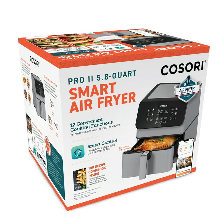 COSORI Pro II 5.8-Quart Smart Air Fryer, 12-in-1, Walmart Exclusive Bonus,  Voice Control, Light Gray