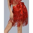 thumbnail image 4 of FEOYA Womens Belly Dance Hip Scarf Sequin Tassel Skirt Latin Dance Hip Scarf Fringe Wrap Jazz Hip Scarf for Tango Samba Cha-cha Salsa Rumba Red, 4 of 7