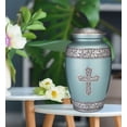 thumbnail image 2 of Honorary Memorials Turquoise Sacred Cross Cremation Urn for Human Ashes - Handmade Cremation Urn - Adult Size Burial Urn - Plastic Bag and Satin Bag for Urn and for Ashes Included, 2 of 7