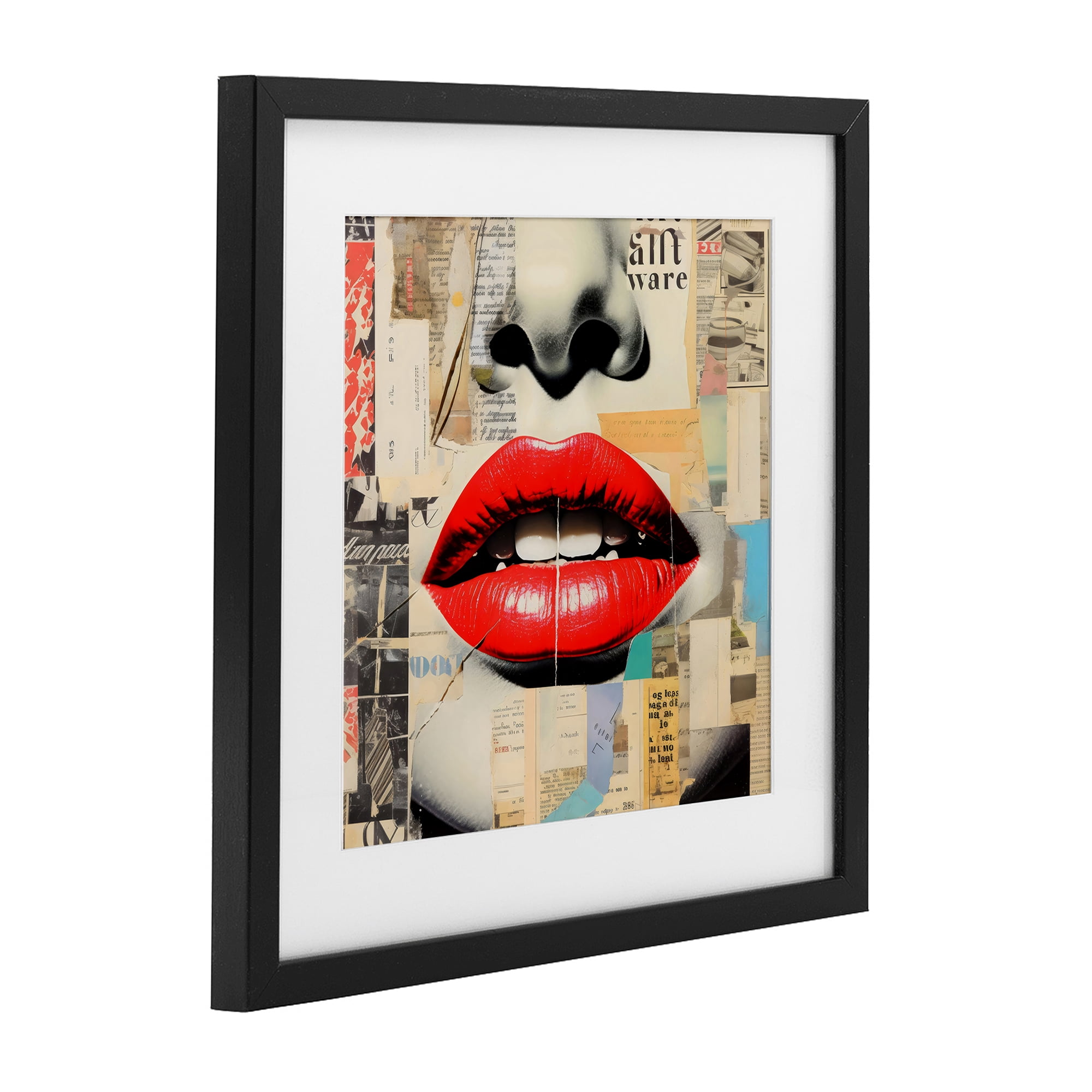 Stupell Industries Fashion Collage with Scarlet Lips Black Framed Print Under Glass, design by Creative Studio
