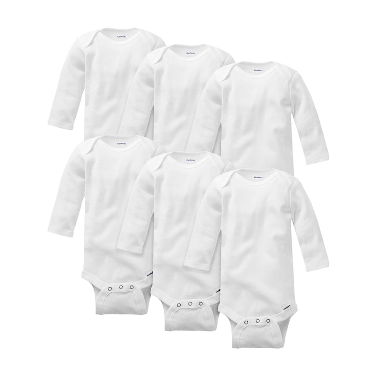 Gerber Baby Long-Sleeve White Onesies Bodysuits, 6-Pack photo 1