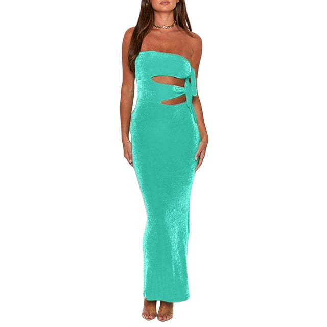 VISgogo Vestido de Fiesta de Cóctel para Mujer, Color Sólido Hueco Sin Tirantes Fuera del Hombro Bodycon de Una Pieza para Damas, S/M/L/XL VISgogo moda