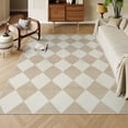 thumbnail image 5 of Lahome Decor 5'x7' Modern Washable Area Rugs for Living Room, 5x7ft Non-Slip Rugs for Bedroom, Farmhouse Checkered Rug, Moroccan Neutral Soft Low Pile Carpet for Office Dining Room Playroom,Beige, 5 of 9