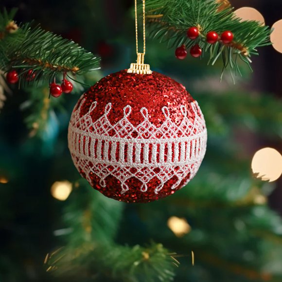 Christmas Foam 8CM Reseau Sticker Lace Powder Christmas Tree Pendant Hanging Ornaments Decorative