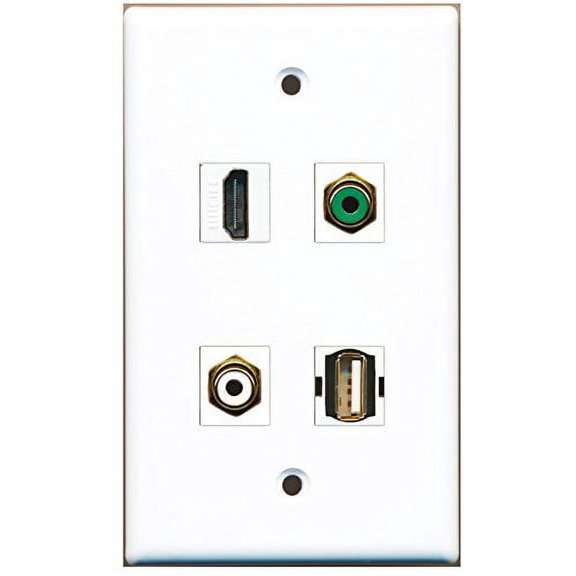 RiteAV - 1 Port HDMI 1 Port RCA White 1 Port RCA Green 1 Port USB A-A Wall Plate