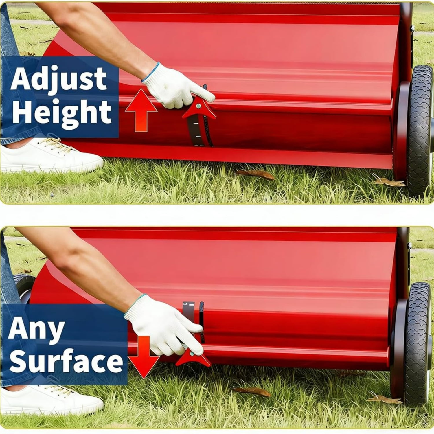 Riedhoff 26" Push Lawn Sweeper,4 Spinning Brushes, 7 Cu. Ft Capacity Collection Bag, Adjustable Height, Red