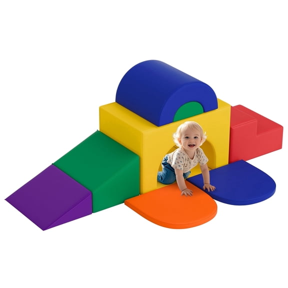Reasea 7 PCS Foam Climbing Blocks for Toddlers 1-3, Climb and Crawl Activity Playset, Soft Foam Climber, Classic