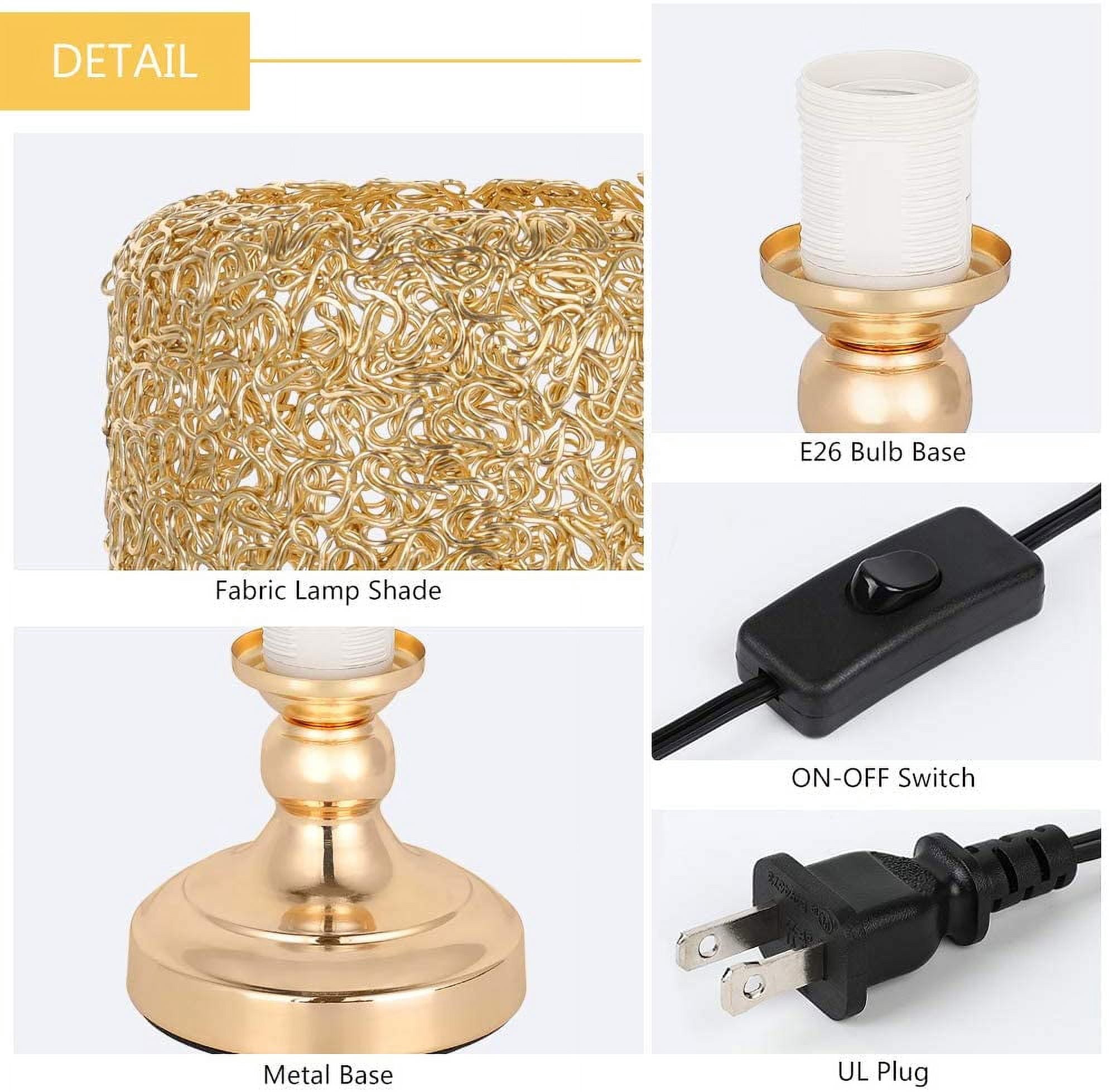 Haitral Gold Luxurious Bedroom Desk Lamp with Metal Wiring Shade