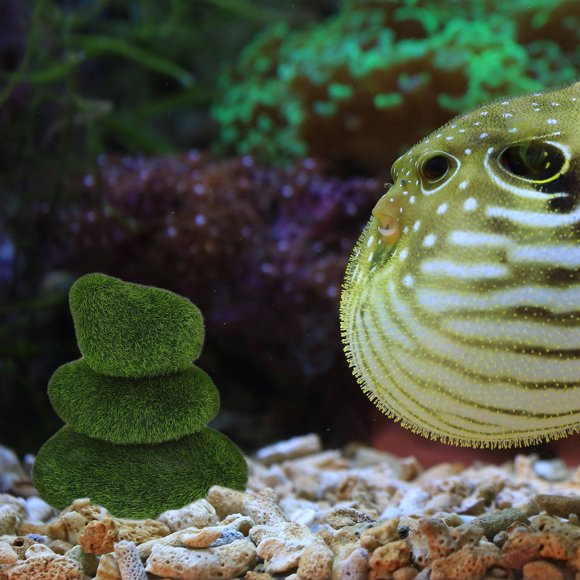 Tineasur 5Pcs Simulated Moss Rocks Fish Tank Decoration Resin Material for Natural Aquarium Landscape