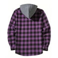 thumbnail image 3 of DENGDENG Mens Flannel Fall Hooded Plaid Button Down Shirt Hoodie Plus Size Long Sleeve Hoodie Casual Work Shirts with Pocket Purple L, 3 of 4