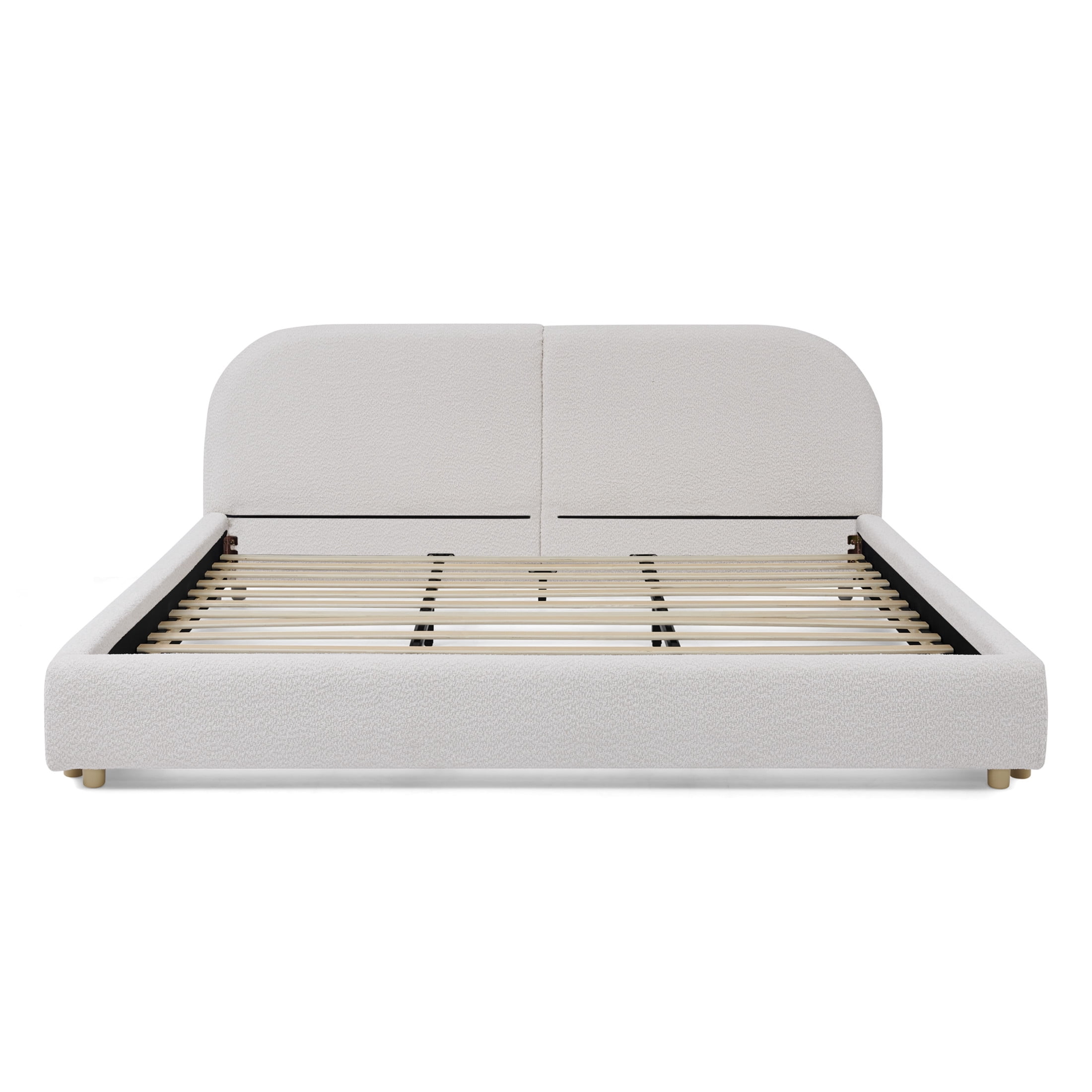 Noble House Roland King Size Yarn Upholstered Bed Frame, Tall Curved Headboard Platform Bed, Sturdy Support, Beige