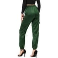 thumbnail image 3 of Unique Bargains Women's Drawstring Elastic High Rise Silky Satin Cargo Solid Pants Dark Green XS, 3 of 7