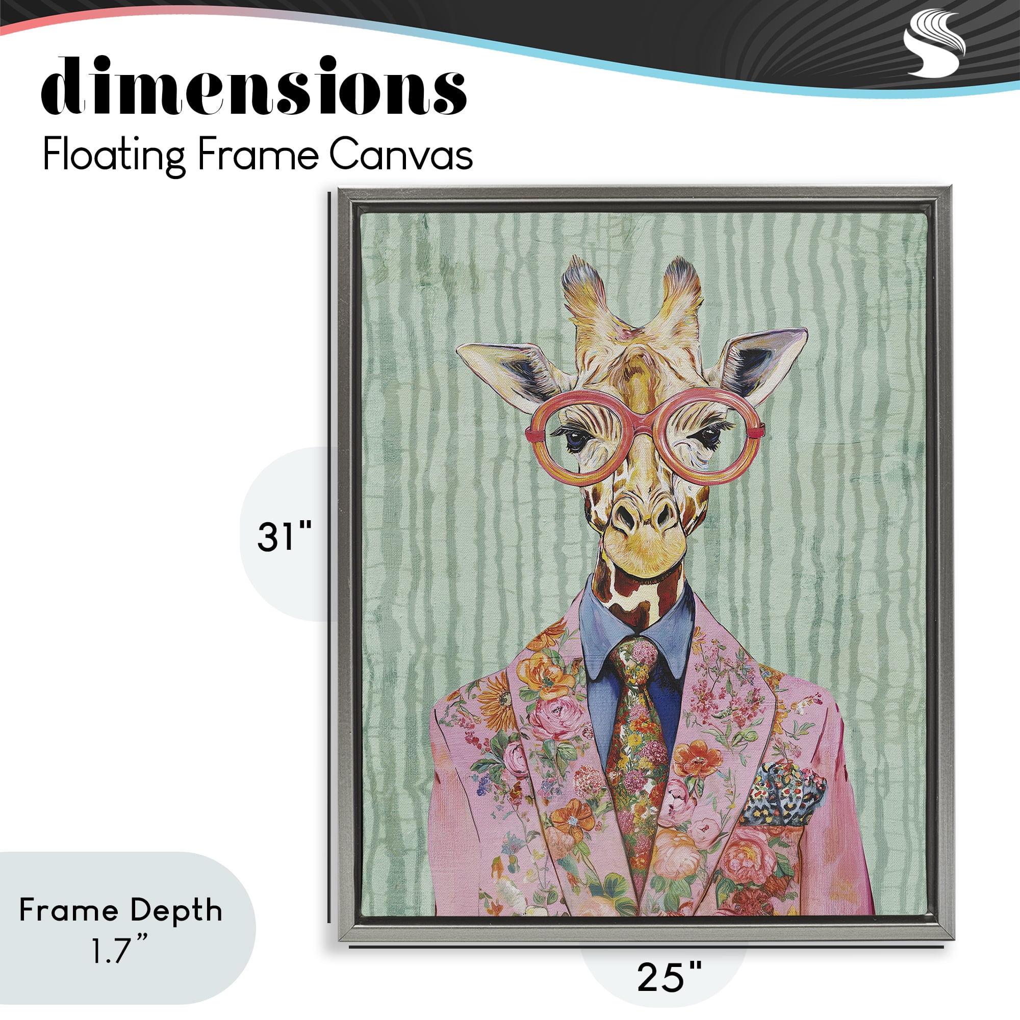 Stupell Industries Tall Stylish Giraffe Gray Framed Floater Canvas Wall Art, design by Svetlana Aleynikova