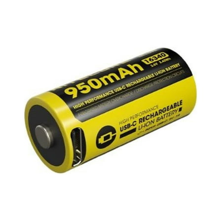 Nitecore NL169R 950mAh USB-C Rechargeable 16340 Battery, Yellow