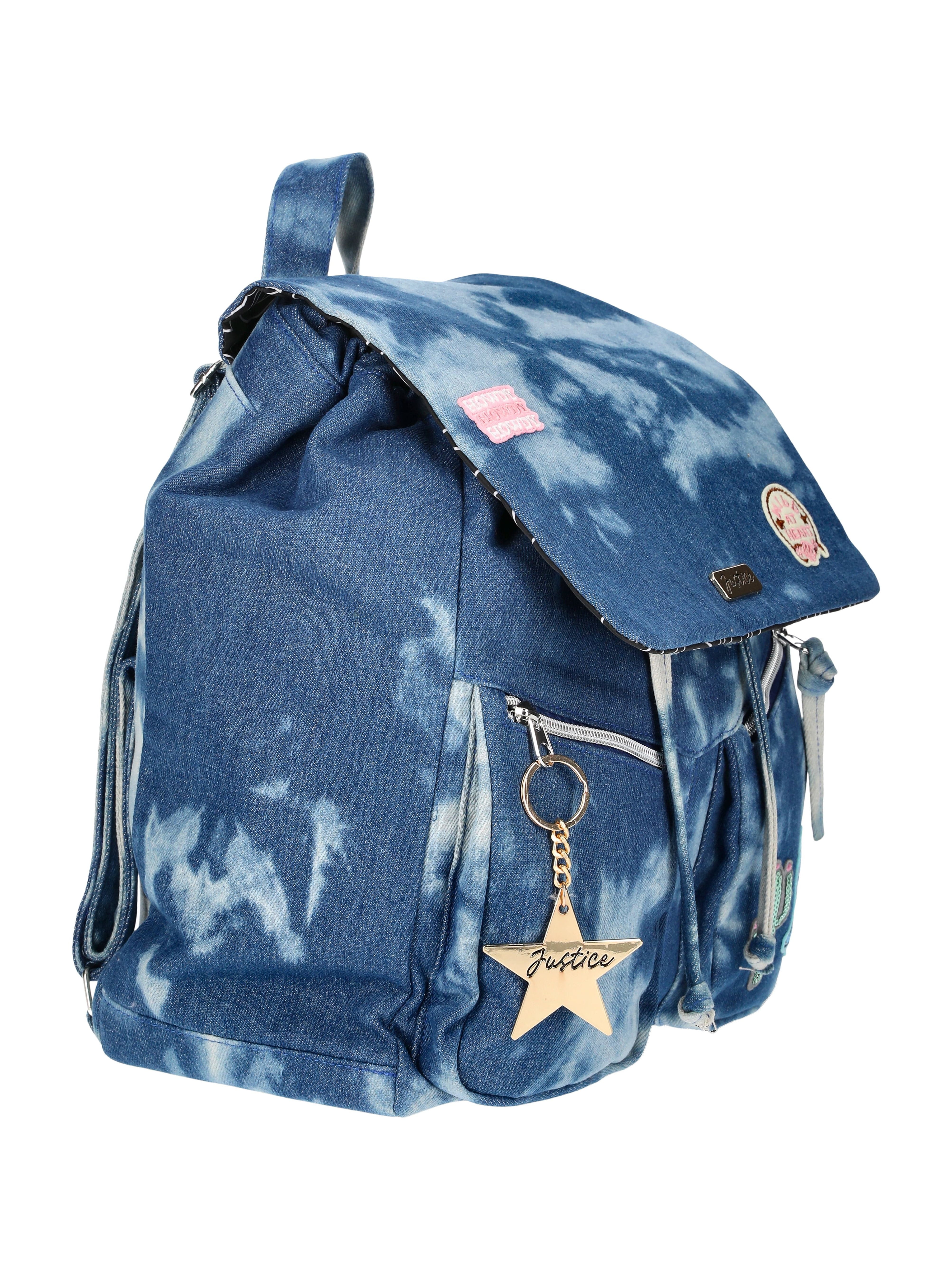 Justice Girls Denim Rucksack Backpack, Blue