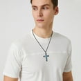 thumbnail image 5 of Coachuhhar Cross Necklace 925 Sterling Silver Western Turquoise Pendant Necklace Gothic Black Jewelry Gifts for Men Women, 5 of 8