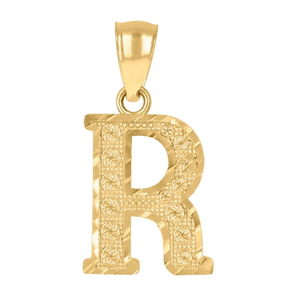 10K Yellow Gold Unisex Initial Alphabet R Charm Diamond-Cut Pendant