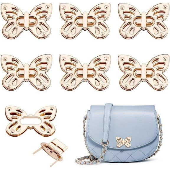 6 Pcs Butterfly Twist Purse Turn Locks Light Gold Wallet Closure Twist Locks Clip Clasp for Wallet DIY Purse Handbag Making 1.46x2.05x0.1inch Gold DIY