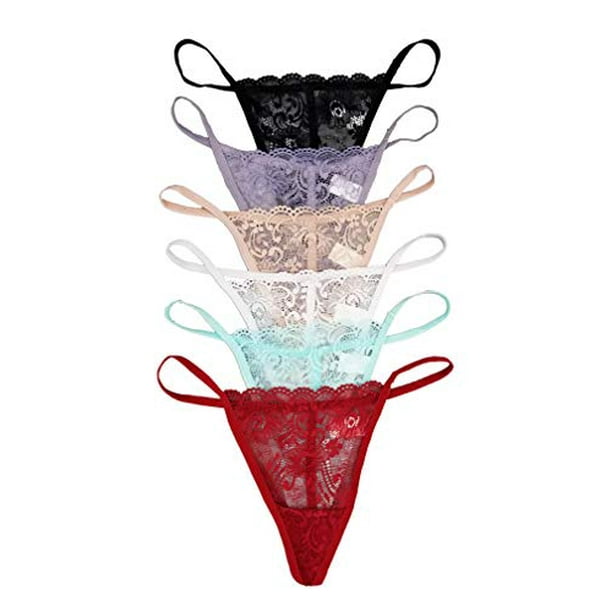 Vision Underwear 6 Pack Sexy Floral Lace G-String Thong Panties L266  (Medium) 