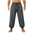 thumbnail image 4 of hotojiny Mens Harem Pants Casual Elastic Waist Drawstring Cotton Cropped Linen Pants Baggy Boho Beach Yoga Trousers M-3XL, 4 of 7