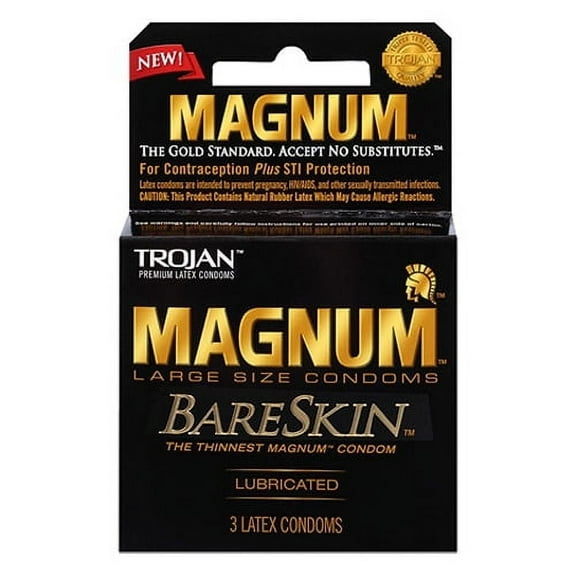 Trojan Magnum Bareskin Lubricated Latex Condoms, 3 Ea