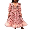 thumbnail image 1 of Robe Fraise pour Femmes Manches Courtes Longues Col en V Ajustée Robe Trapèze, 1 of 4
