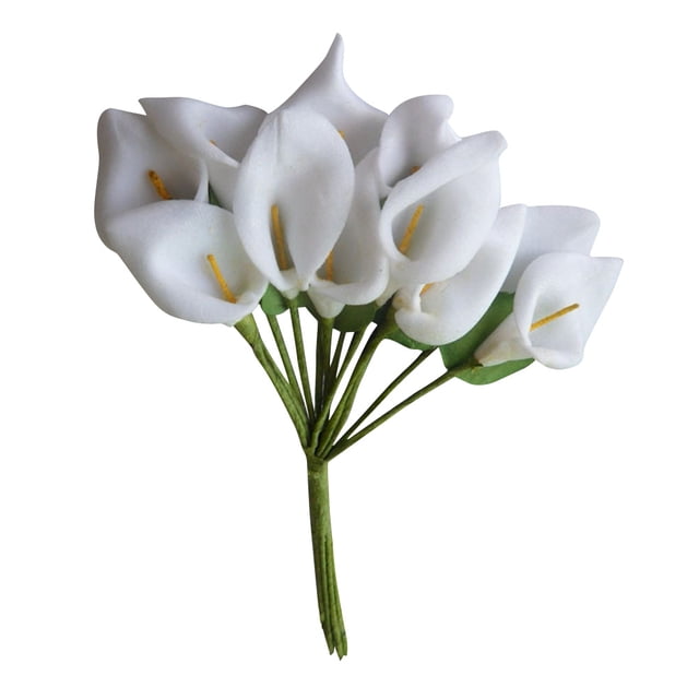 12pcs Mini Calla Lily Artificial nupcial de la boda flores falsas decoración del partido ramo PE Real Touch flor (blanco)