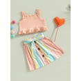 thumbnail image 2 of Toddler Baby Girl Skirt Set Summer Outfit Cute Ruffle Crop Top Camisole Tanks A Line Floral Skirts Clothes with Belt, 2 of 8