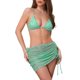 thumbnail image 1 of Conjuntos de bikini de halter de color bloque con ondas de agua para mujer, 3 piezas, parte inferior triangular, cubierta de malla, trajes de baño, verde medio, 1 of 5