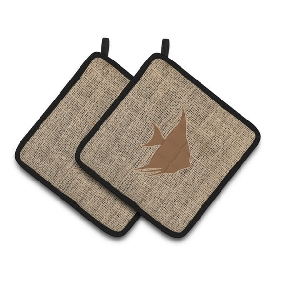 Caroline's Treasures BB1022-BL-BN-PTHD Fish - Angel Fish Faux Burlap and Brown Pair of Pot Holders , 7.5HX7.5W,