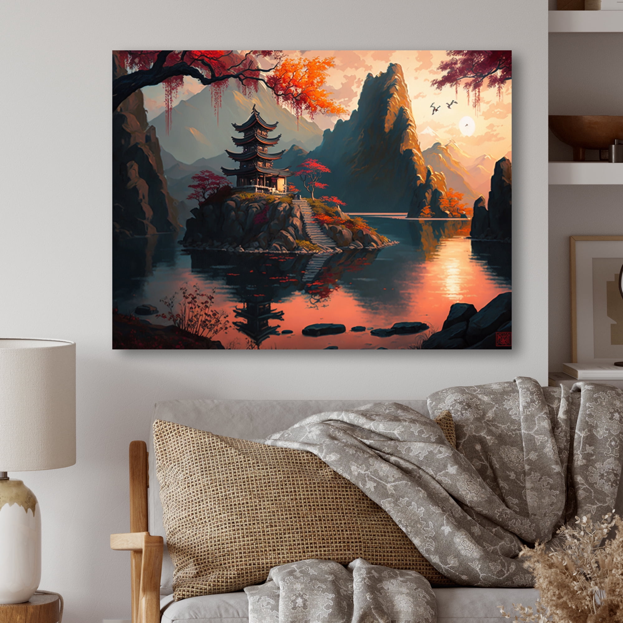 Designart Architectural Building On Island Landscape I Canvas Wall Art