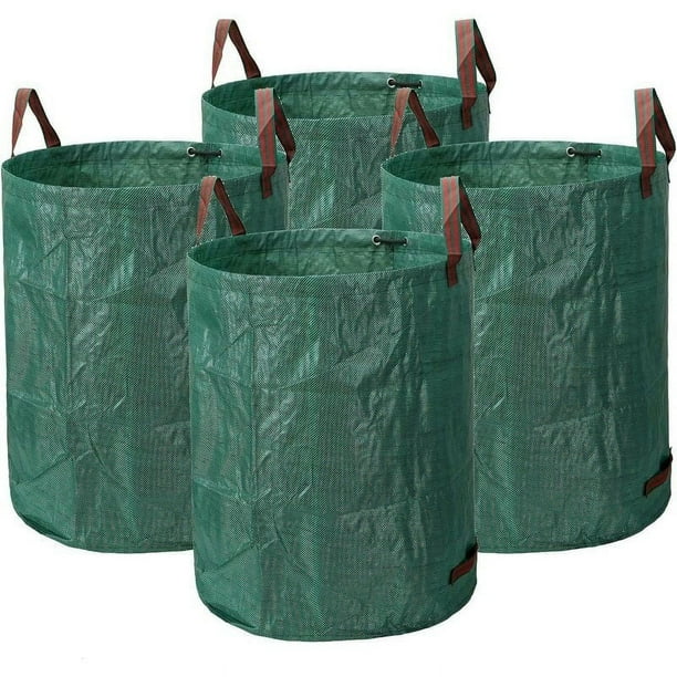 Bolsas reutilizables para hojas, bolsas de jardinería resistentes, bolsas plegables de doble fondo, tela PP duradera resistente al agua, paquete de 4 para recolección de desechos de césped y jardín