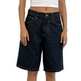 thumbnail image 3 of Women Baggy Denim Bermuda Shorts Y2k Vintage Straight Leg Casual Knee Length Jean Jorts with Pockets S, 3 of 9