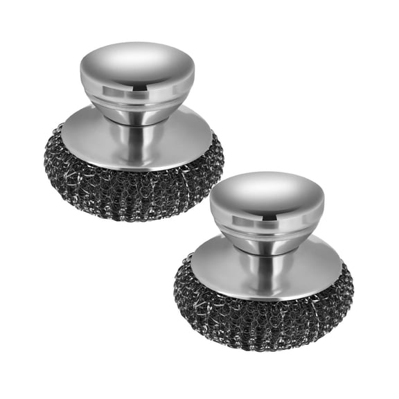 2 Pcs Steel Wool Scrubber Set, Stainless Steel Scrubber with Stainless Steel Handle, for Cleaning Dishes, Cast Iron, Stock Pots, Pans, Griddles, Grills