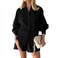 thumbnail image 1 of Conjunto de Dos Piezas para Mujer: Blusa Holgada de Larga Abullonada y Pantalones Cortos de Cintura Alta con Bolsillos Laterales. Negro M, 1 of 8