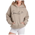 thumbnail image 2 of Tanghaowl Women's Sweatshirt Letter Print Hoodies Long Sleeved Hoodie and Cozy Warm Lining Khaki M, 2 of 5