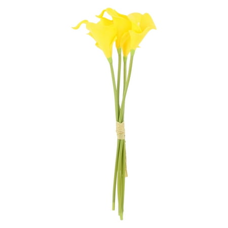Office Wedding Decor Calla Lily Artificial Manmade Flowers Bouquet Yellow 5 Pcs