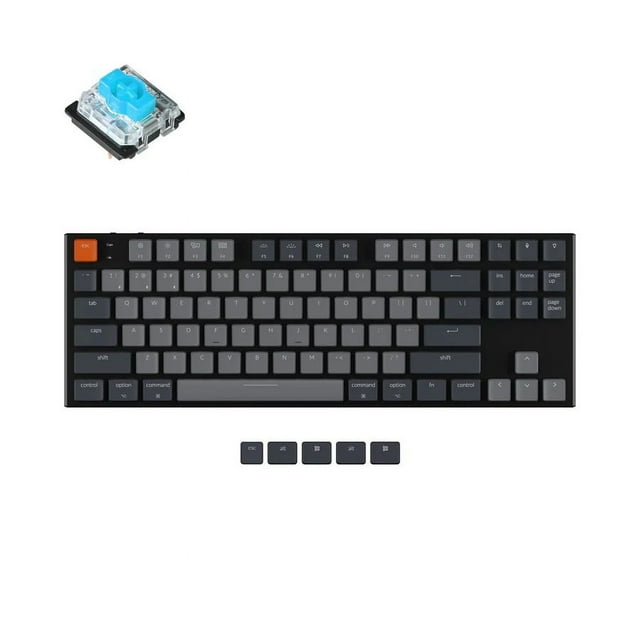 Keychron K1 V2 Wireless Low Profile Mechanical Keyboard - Black - White LED - Aluminum Frame - Gateron Blue - TKL Layout - Windows Mac OS Android (K1-L2)