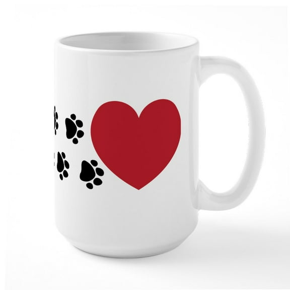 CafePress - Pawprint Hearts - 15 oz Ceramic Large White Novelty Mug