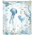 thumbnail image 5 of Ocean Jellyfish Shower Curtain 72Wx72H Inch Nautical Tropical Coastal Beach Sea Turtle Seashell Underwater Coral Blue Kid with 12 Plastic Hooks Fabric Waterproof Toilet Accessories Decor, 5 of 5