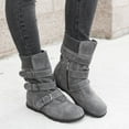 thumbnail image 2 of Women Suede Round Toe Zipper Flat Pure Color Buckle Strap Keep Warm Snow Boots, 2 of 7