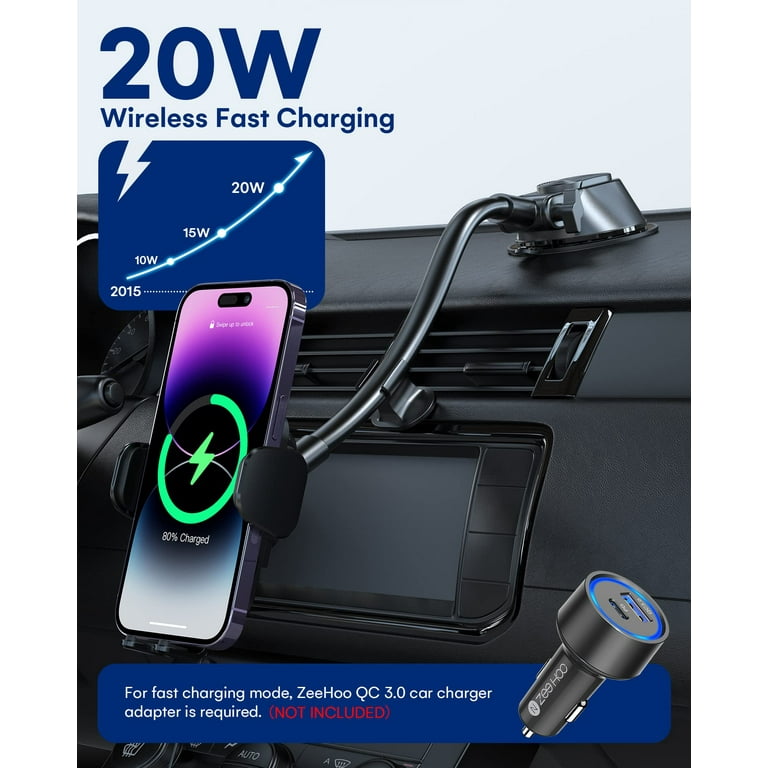  ZeeHoo Wireless Car Charger,15 W Fast Charging Auto-Clamping Car  Mount,Windshield Dash Air Vent Phone Holder for iPhone 14 13 12 Mini 11 Pro  Max XS XR 8,Samsung S22 S21 S20 Note