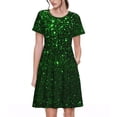thumbnail image 1 of Bixox Robe d'Été à Manches Courtes pour Femmes Robe Ample Longueur Genou avec Poches-Vert Scintillant, 1 of 7