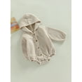 thumbnail image 3 of Seyurigaoka Infant Baby Girls Boys Romper Tops Solid Color Hooded Button-Down Long Sleeve Jumpsuits Autumn Winter Casual Bodysuits, 3 of 9