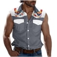thumbnail image 1 of Camisas de Cuello para los Hombres de Moda Casual Imprimir Turndown Cuello sin Mangas Bolsillos Deportivos Tanque, Ligero Top de Verano, 1 of 5